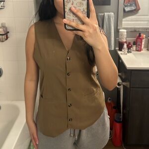 Tan Button Up V Neck Vest